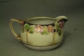 antique old Creamer pitcher pink green flowers raised gold trim moriage | eBay