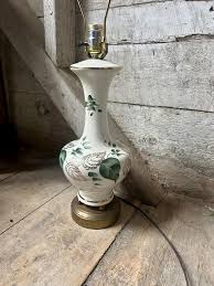 50s Ceramic Lamp - Gold and Green Leaf Design - Gold Details ...