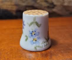 Vintage Hand Painted Flowers Porcelain Sewing Thimble Artist ...