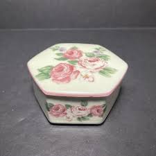 Vintage Takahashi Japan San Francisco Covered Hexagonal Trinket Box Rose -Defect | eBay