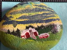 Hand Painted Rock Stone Miniature Artwork Country Hill ...
