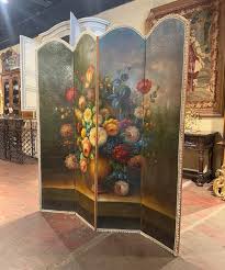 19th Century French Hand Painted Arched Four-Panel Folding ...