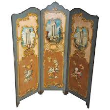 Italian Painted Three Panel Folding Leather Screen. Circa ...