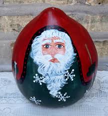 Hand Painted Santa Claus Gourd: Signed Christmas Decor ...