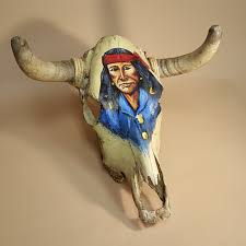 Southwestern Painted Steer Skull -Indian Scout (PS34 ...