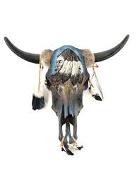 Lot - Signed Hand Painted Steer Skull Wall Art