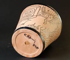 Sold at Auction: Keith Haring (Reading, Pennsylvania 1958 - 1990 New York) (after), A large, richly decorated, terracotta flower pot. Drawings in black marker, signed and dated '84' (at the bottom). H.:
