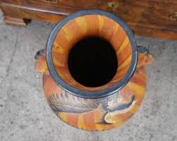 Vintage Terracotta Hand Painted Dragon & Floral Handled ...