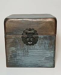 Antiqued Hand Painted Hinged Wooden Box Bronze and Blue ...