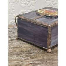 Purple Stained Glass Trinket Box Painted Courting Scene ...