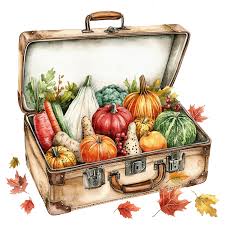 8 Erntedank Clipart, Herbst Koffer Druck, druckbare Aquarell ...