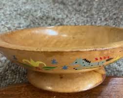 MCM Munising Wooden Bowl-hand Painted - Etsy