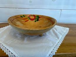 1950s Wooden 3 Footed Primitive Bowl With Hand Painted Vegetable Graphic Shabby Chic - Etsy
