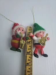 2 Santa Helper Wooden Elves Christmas Ornaments Musical Instrument Guitar Saxoph | eBay