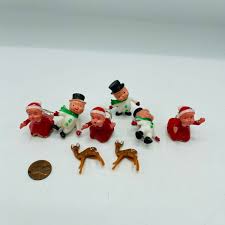 6 Vintage Christmas Plastic Decor Girl Boy Snowman Reindeer Mini Tree Decor | eBay