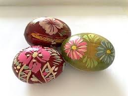 Set 3 Folk Art Hand Painted Wooden Egg Lot Wood Painted Flower Pysanky Vintage | eBay