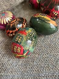 Vintage Hand Painted Wood Easter Eggs Wooden Egg Set of 11 Russian | eBay