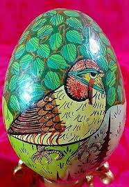 Pair of Hand Painted Wood Eggs on Brass Stands - Swan Purple Flowers Birds | eBay