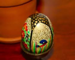 Vintage Hand-painted Easter Egg With Brass Stand: India Flower Hummingbird Motif - Etsy