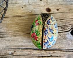 Hand Painted Egg / Lacquered Egg / Blue Bird / Pink Flowers / Cream Bird / Paisley Design / Pink Lily Flowers / Black and Gold / Kashmir Ind - Etsy