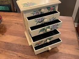 VTG SOLID WOOD HAND PAINTED FLORAL SIX DRAWER JEWELRY BOX w MIRROR - | eBay