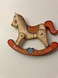 Vintage Wooden Rocking Horse Wall Hanging 14 x 12.75" Signed ...