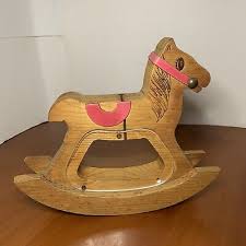 REAL WOODEN ROCKING HORSE COIN BANK with Red Leather Trim 8 ...