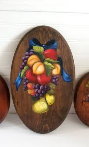 Lot of 3 Vintage Oil Painting Fruit on Oval Wood Boards Wall Art Signed 1970 | eBay