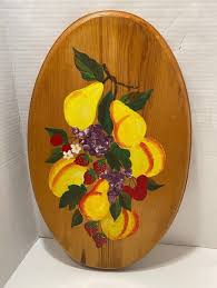 1970s Hand Painted Fruit Motif Wood Plaque Oval Wooden Wall Art Decor 17” x 10” | eBay