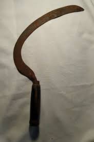 Antique Sickle Scythe Farm or Garden Tool w/ Wooden Handle, E M H inscribed | eBay