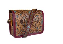 Handmade Vintage Tooled Carving Leather Rectangle Slingbag ...