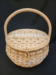 Vintage 1960s Large Round Dritz Japan Wicker Sewing Basket ...