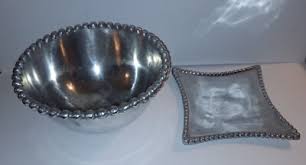 Heavy Duty Serving Bowl & Small Platter w/Beaded Border Aluminum India Pre-owned | eBay