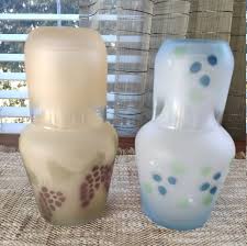 Tumble Ups Vintage Set of 2 Frosted Glass Bedside Carafes and Glasses 7" - Etsy Canada