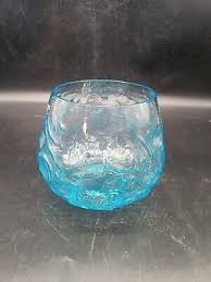 Turquoise Blue Glass Bowl Vase Dimpled Texture Design | eBay