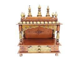 Wooden Temple Copper Hindu Pooja Mandir Wall Mount Mandap ...