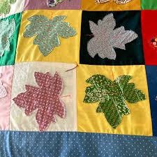 Appliqué Leaf Quilt Handmade Ooak Quilt Tie Down Pinstripe ...