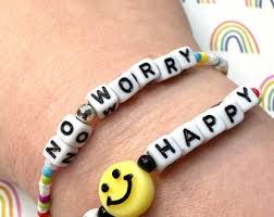 No Worry Be Happy Bracelets Seed Bead Smiley Face Small ...