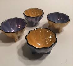 Vintage Lot of 4 Blue/Orange/Purple Footed Japan Lusterware ...