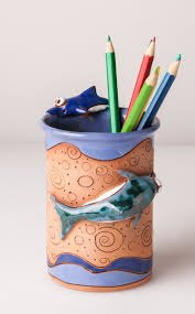 Handmade Ceramic Pen/pencil Holder, Dolphins Design ...