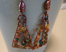 Antique Copper Triangle & Green Verdite Dangle Earrings - Etsy