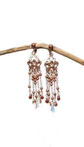 CLIP on Earrings Light Pink Cistal & Copper Chandelier Swarovski and Bohemian Crystal Filigree Vintage French Designer Handmade Gift Her - Etsy Australia