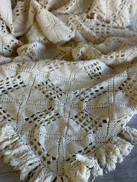 Vintage Crochet Bedspread - Full/queen Ecru Cotton Fringe ...