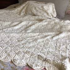 Vintage Hand Crochet Coverlet, Popcorn Stitch Antique White ...