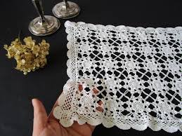 Vintage Hand Made Crochet Table Runner White Cotton Lace ...