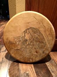Shaman Drum Round 16" With Goat Skin, Hand Drawn Picture ...