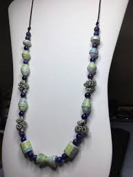 Blue and Green Paper Bead & Silver Coil Bead Necklace - Etsy