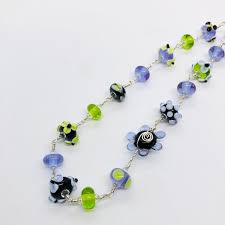 Lavendar and Green Lampwork Glass Bead Necklace - Etsy