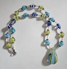 Blue & Green Lampwork Glass Bead Necklace - Etsy