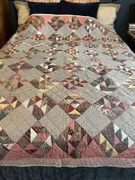 Antique Quilt Hand-stitched Civil War Pink Brown Green Incredible | eBay